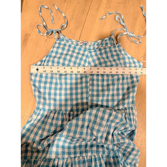 Everlynn Apparel Blue Gingham Tiered Midi Dress Tie Shoulder Womens Medium - Picture 4 of 5